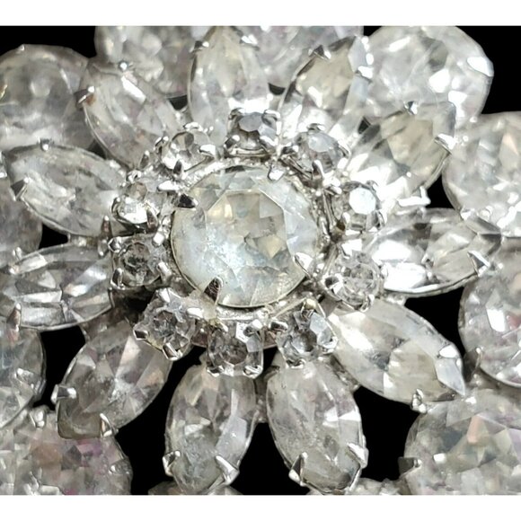 VTG WEISS Brooch Pin Clear Rhinestone Domed Layers Round Marquise Silver Tone - Picture 10 of 16